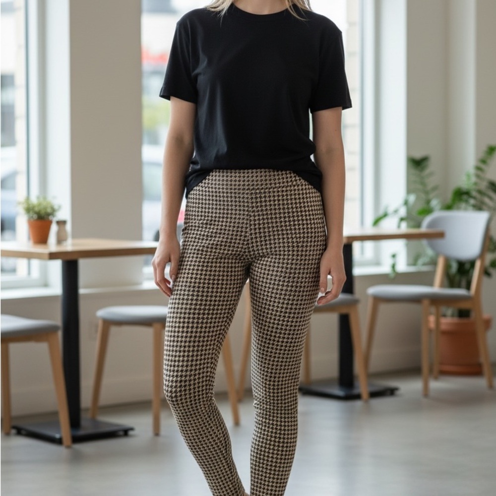 LOFT Houndstooth High-Waist Skinny Leggings - Black & Cream